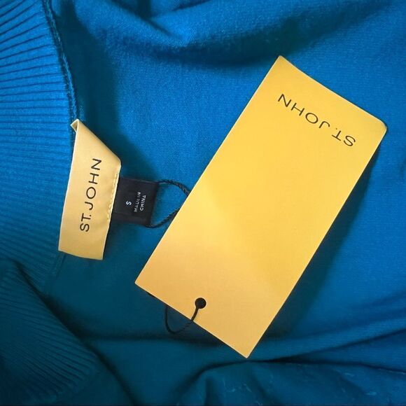 St. John Sheer Sequin Zip Cardigan Sweater Baltic Blue Small MSRP $695 - Picture 10 of 10